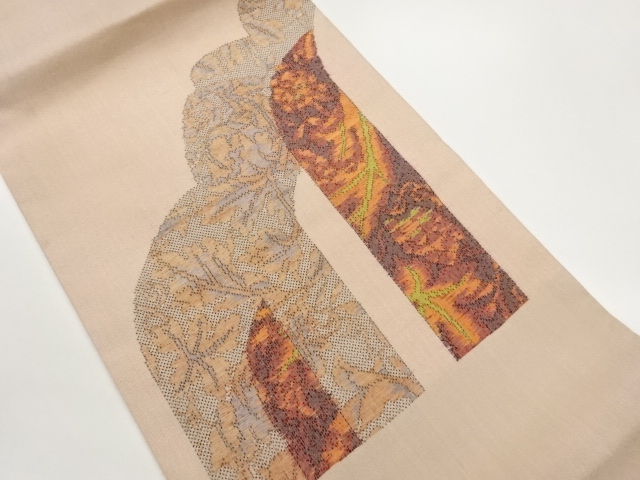 本場大島紬抽象葉模様織出し名古屋帯